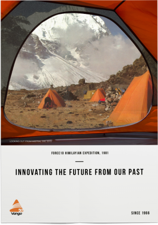 Vango poster showing Vango tents at the Force 10 Himalayan expedition, with the tagline “Innovating the future from our past”