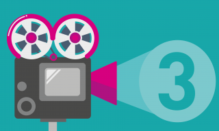 ideas-facebook-video-views-audiences illustration of a video camera that's projecting the number three