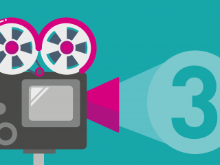 ideas-facebook-video-views-audiences illustration of a video camera that's projecting the number three