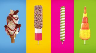 Four giant ice lollies on coloured backgrounds