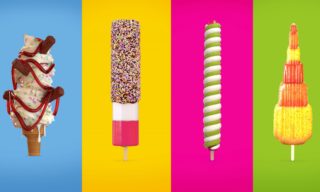 Four giant ice lollies on coloured backgrounds