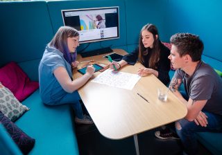 Michelle, Nuria Boj, animator and james from sweet wave audio planning