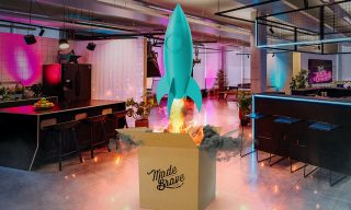 How to Plan a COVID Relaunch Strategy teal rocket blasting out of a cardboard box