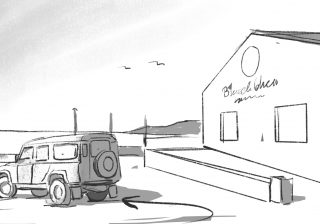 Bunnahabhain Mockup with truck outside distillery