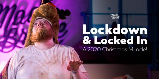 Zoom Christmas Dance Party A man dancing with a rudolph the red nose reindeer costume