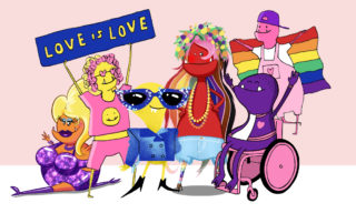 Colouring-in Collab for LGBT Youth Scotland - Header Image a collection of six