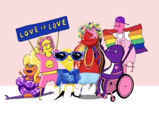 Colouring-in Collab for LGBT Youth Scotland - Header Image a collection of six