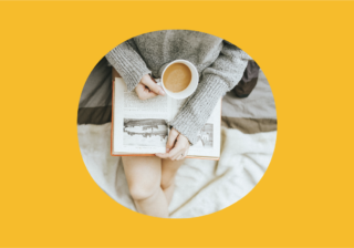 Cleanslate Photography & Design overhead photo of a woman holding a cup of coffee and a book