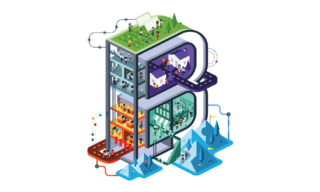 B-Corp Certified 'B' Illustration B-Corp Certified 'B' Illustration showing mountains, houses, and green spaces
