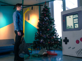 Euan with Giant Gameboy Euan with Giant Gameboy