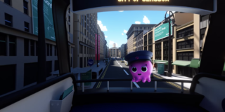 VR Experience Still showing constantine in front of the bus