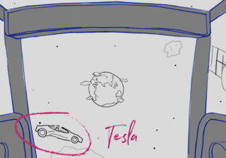 VR Experience Mockup showing Tesla in space