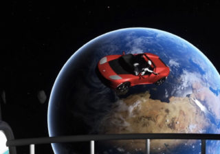VR Experience Still showing a Tesla floating in space