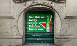 Heineken Shutter Campaign Green pub shutter with