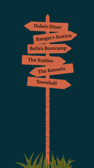 Illustration of an orange signpost with navy blue text