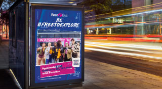 Artwork displayed as a poster on a bus stop.