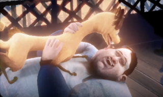 The Bridge - Lightfarm Brazil illustration of a smiling man being licked by a dog