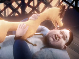 The Bridge - Lightfarm Brazil illustration of a smiling man being licked by a dog