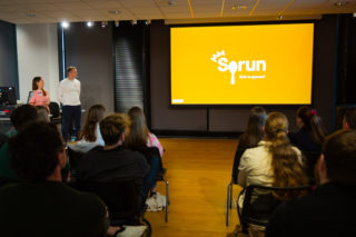 a photo of the new sprun brand being presented at the D&AD New Gen Awards