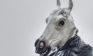 Horsing Around photo of a man wearing a horse mask and a leather jacket
