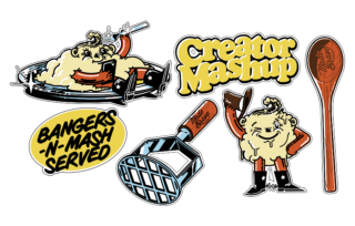 CreatorMashup stickers including masher, spoon, and mash potato character