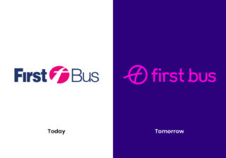 two images of the old and new first bus brand logos