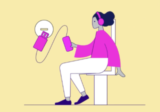 still frame of new animation showing a woman in pink plugging in her phone