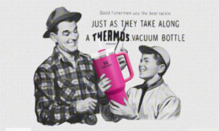 Stanley Vintage vintage stanley ad showing a father and son fishing with a hot pink stanley mug