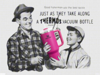 Stanley Vintage vintage stanley ad showing a father and son fishing with a hot pink stanley mug
