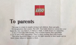 LEGO - A Note to Parents photo of a note to parents from lego. It reads