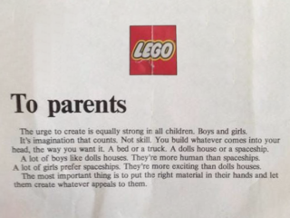 LEGO - A Note to Parents photo of a note to parents from lego. It reads