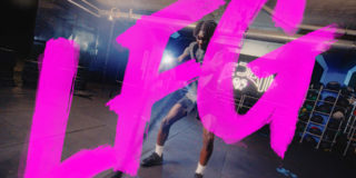 Fist Bus LFG Campaign - Poster Photo of a person a person working out in a gym with LFG in pink over the top