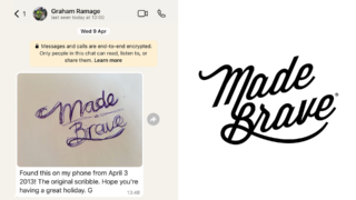 Most Brand Stories Start With a Name two images showing the original madebrave logo and the current version