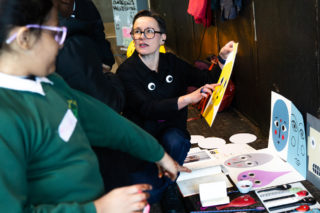 Kids Make Glasgow - Agata Pietrusz a photo of artist Agata Pietrusz talking to kids about her work